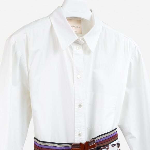 Erika Cavallini White Oxford Ankara Leaves Pattern Belted Shirtdress - Picture 4 of 12